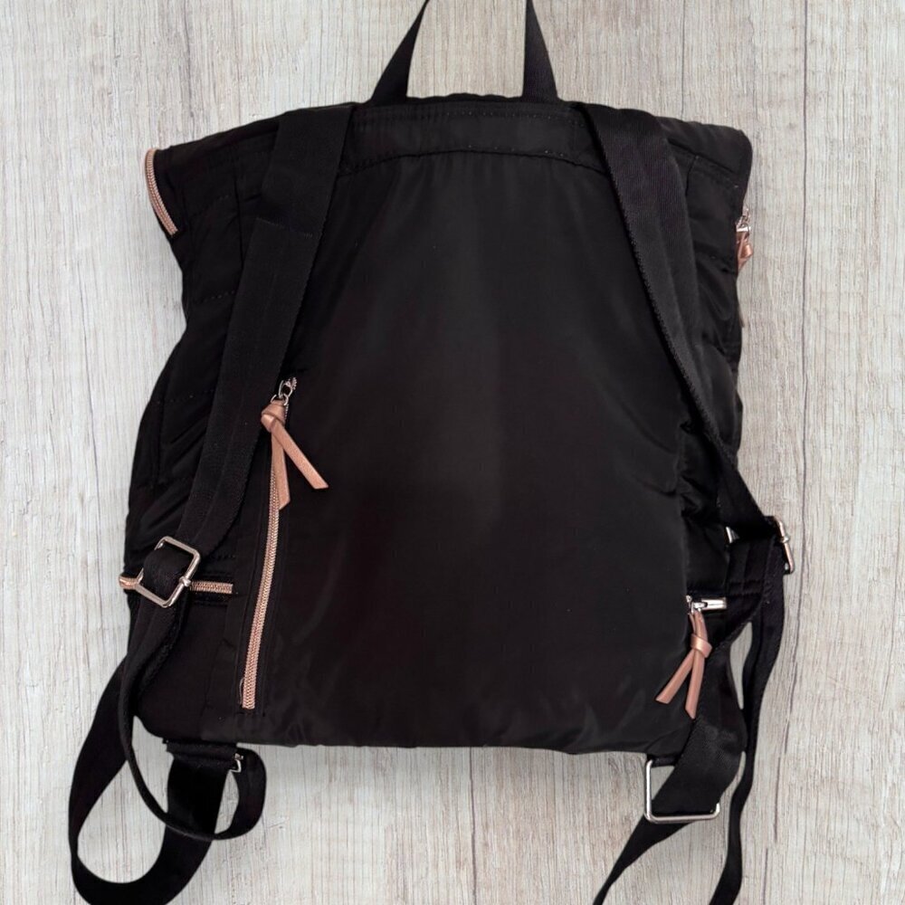 Stella & Dot Black Quilted Backpack Zip Tote Travel Bag Crush It Repeat Lining - Picture 2 of 9